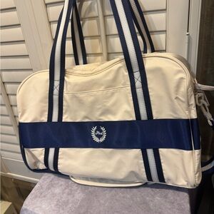 Victoria's Secret PINK Quilted‎ Puffer Duffle Weekender Gym Bag Beige Blue New